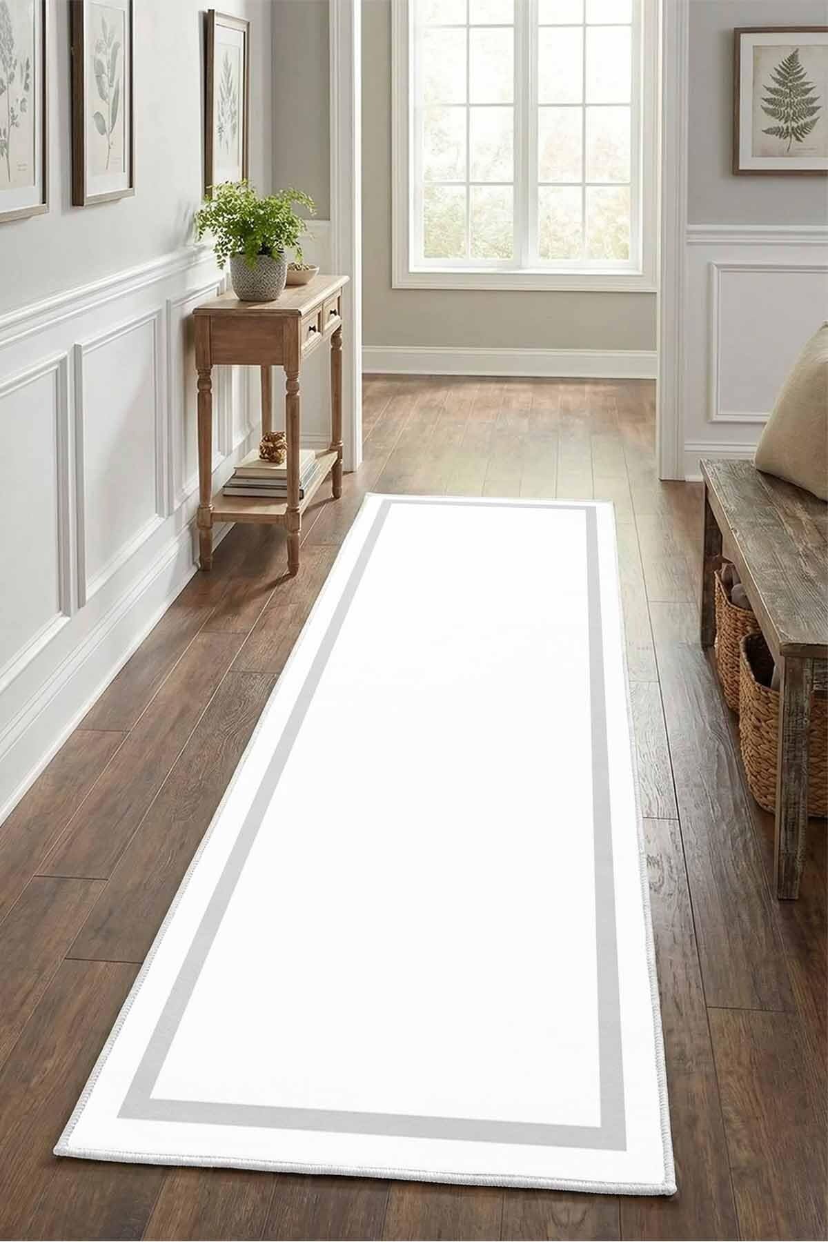Monnhein Beyaz Gri Yolluk Tek-4 - Yıkanabilir, Kaymaz Taban, Dijital Baskılı, Leke Tutmaz, İnce Hav, Modern Koridor, Mutfak, Antre ve Salon için Dekoratif Yolluk