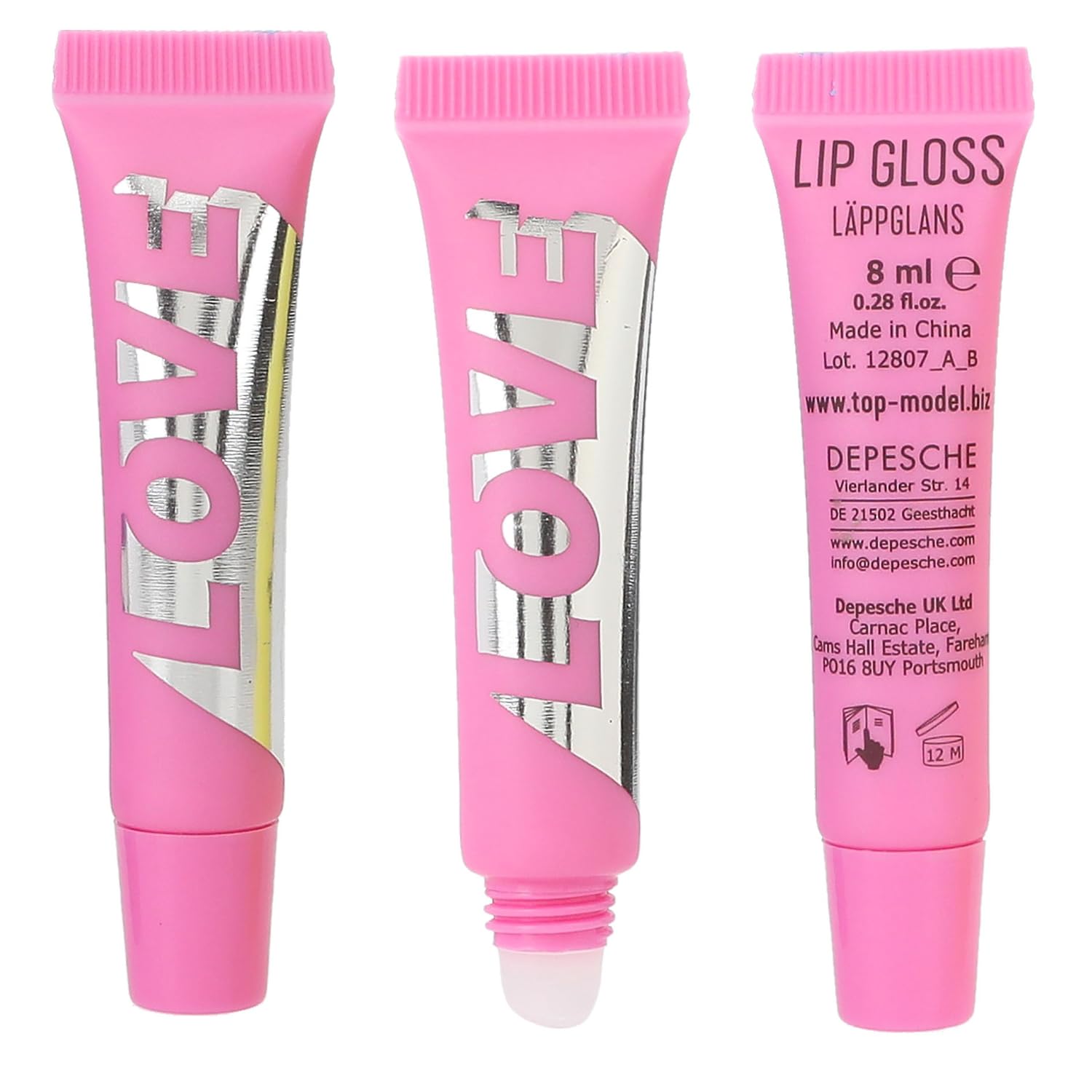 Depesche TOPModel Beauty And Me – Set De 3 Brillos Labiales En Tonos Rosa Con Aroma A Frutos Rojos, Melocotón Y Fresa, En Estuche De Regalo
