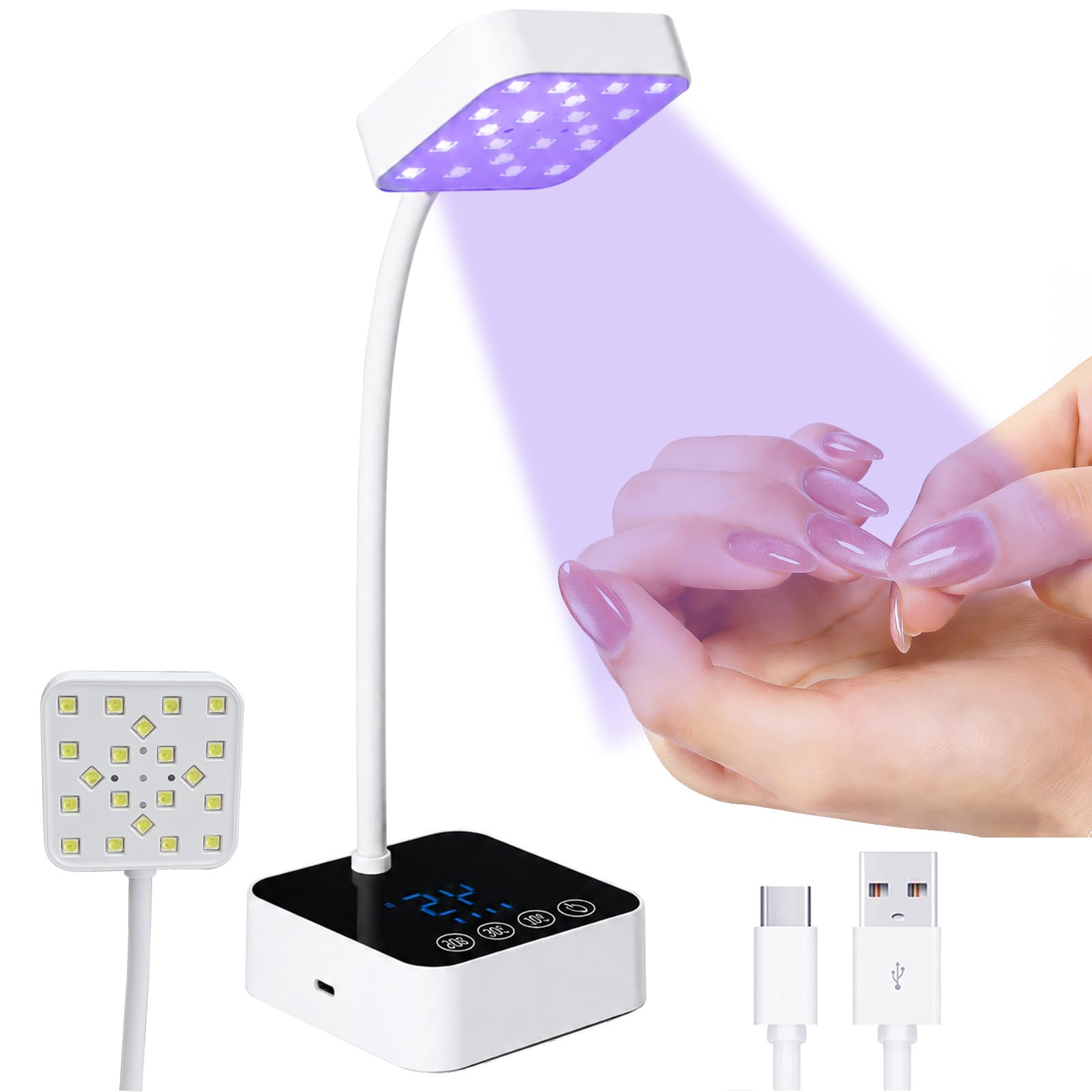 UV LED Nail Lamp for Gel Nails Polish, 20 Beads Flash Cure 60W Cordless Gooseneck Mini Nails Light, Quick Dryer with Timers Smart Sensor Ambient Lighting, Home DIY & Professiona 2000Am Cream