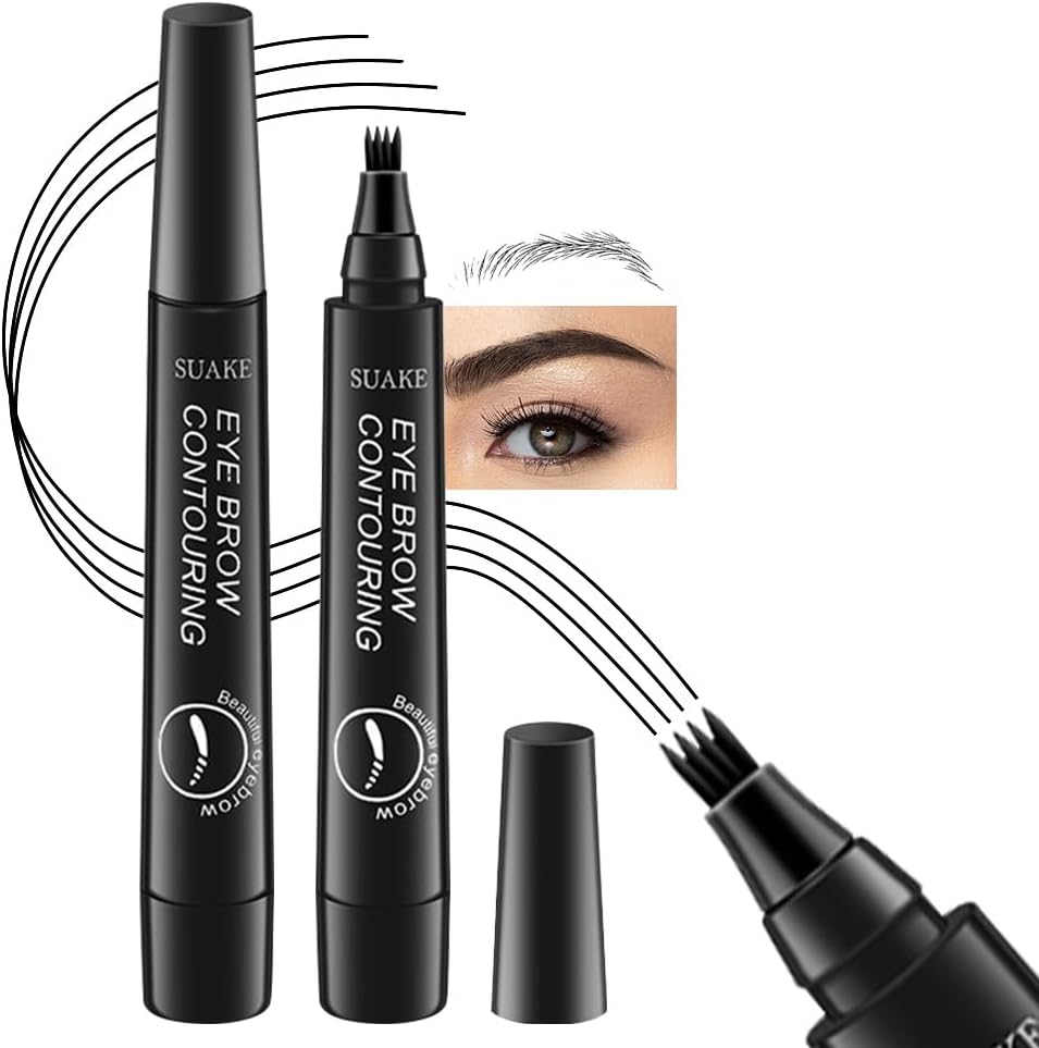 Kaely 2Pcs Eyebrow Pencils for Women, 4 Tip Magical Precise Waterproof Brow Pen, Microblading Eyebrow Contouring Pen, lapiz de cejas 3d Eye Brow Gel, 24h Smudge Proof,05 Black