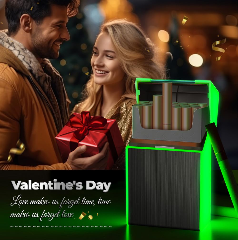 x-lighter XL207A Glowing Cigarette Case, Smell-Proof, Moisture-Proof Holder Box with USB Rechargeable Lighter for 20pcs 84MM King Size, Father's Day Gift for Men dad image 2