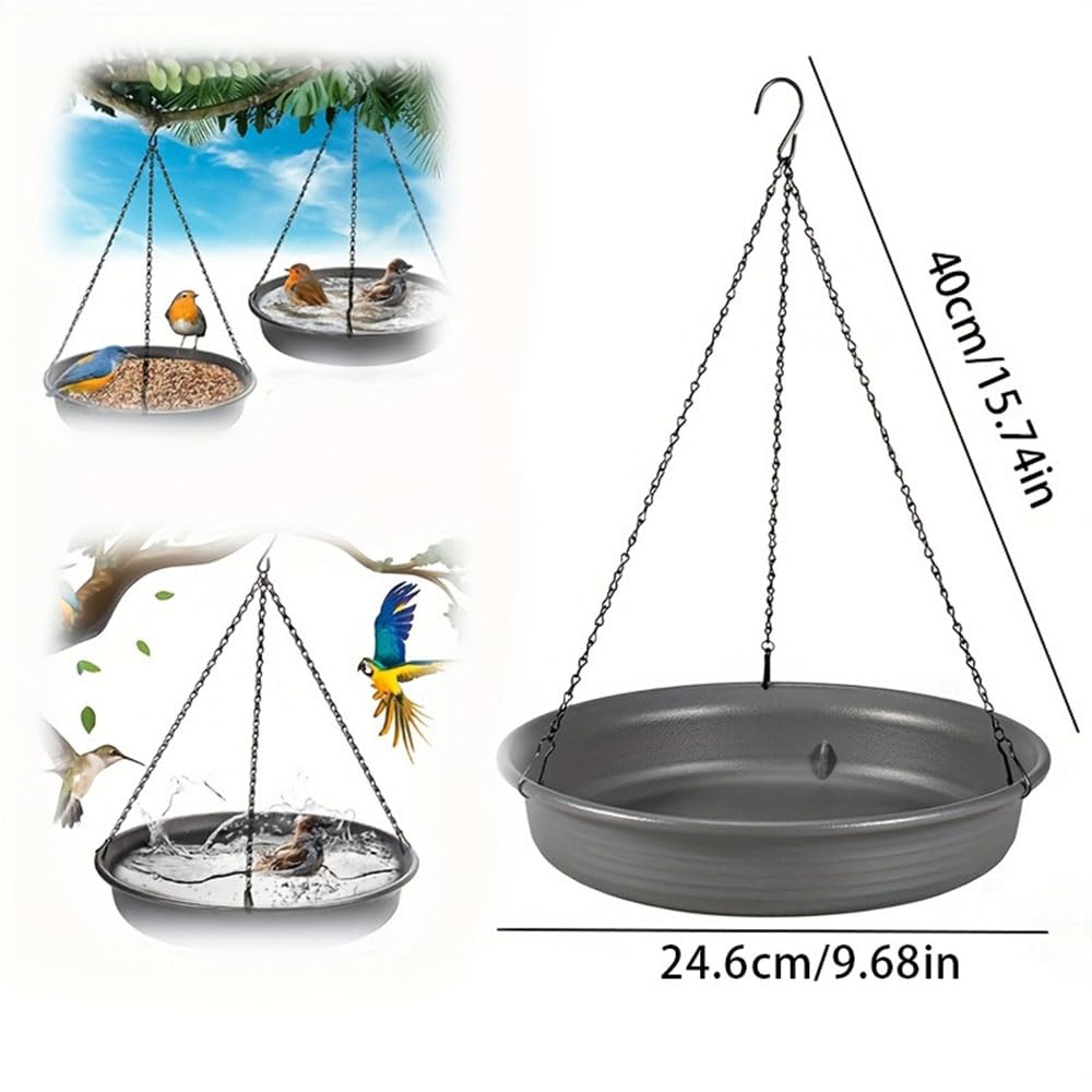 Comedero colgante para pájaros y cuenco de agua, bandeja de baño para pájaros con cadena colgante, perfecto para bebedero y estación de alimentación de pájaros silvestres