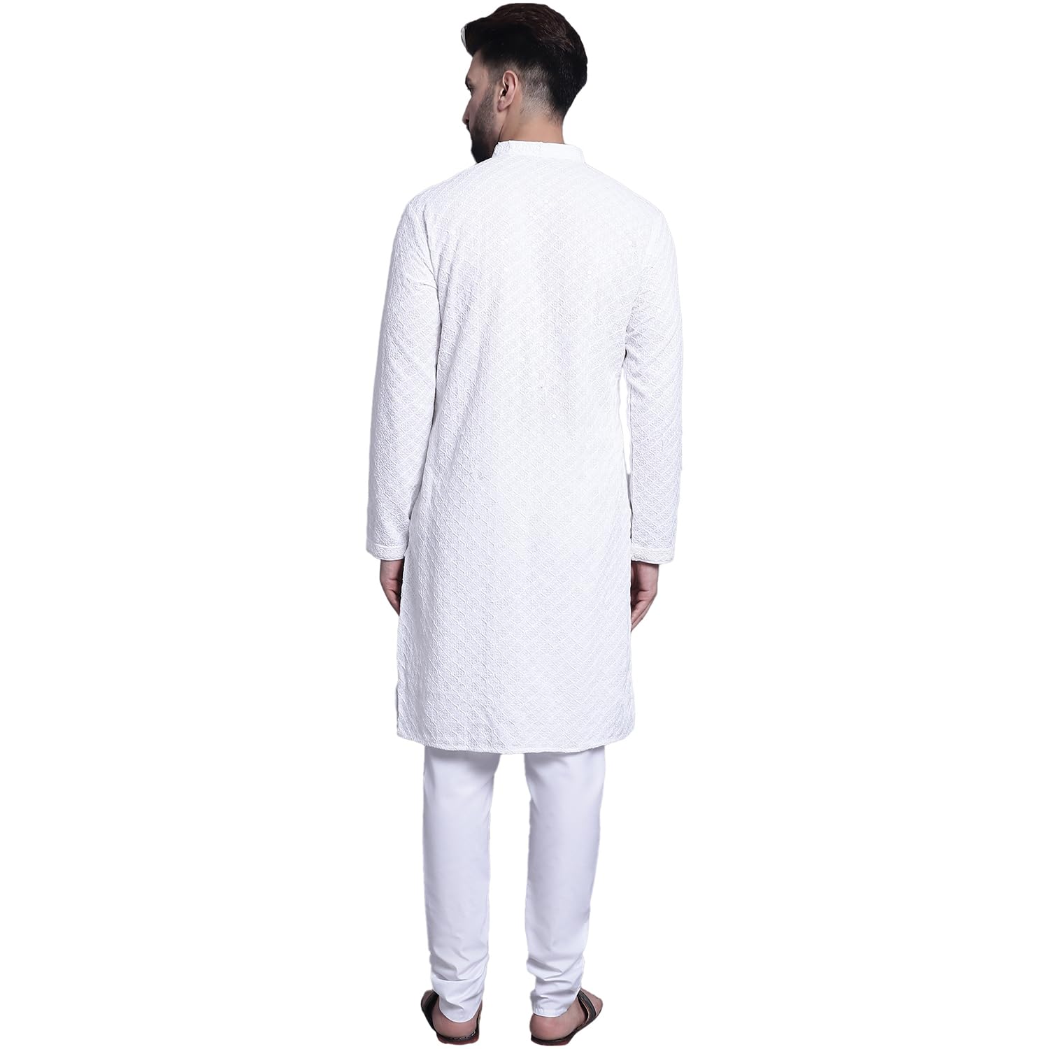 Sojanya (Since 1958 Men's Pure Cotton White Emb 4Booti Sequence Kurta & White Pyjama Set