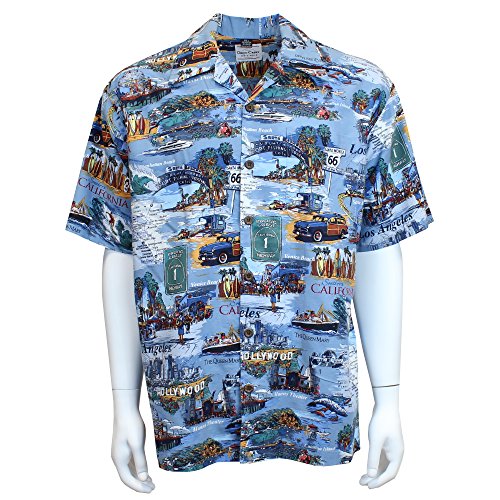 David Carey SoCal Camp Shirt â€“ Blue & Green â€“ Button Up Collared Short Sleeve Mechanic Camp/Club Shirt, L