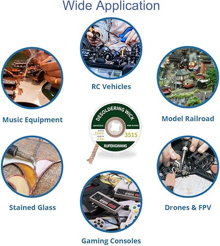 Miniatura 13 de Trenza de mecha de soldadura con fundente, súper 5 pies de longitud, 0.039 in de ancho, herramienta de eliminación de trenzas de mecha