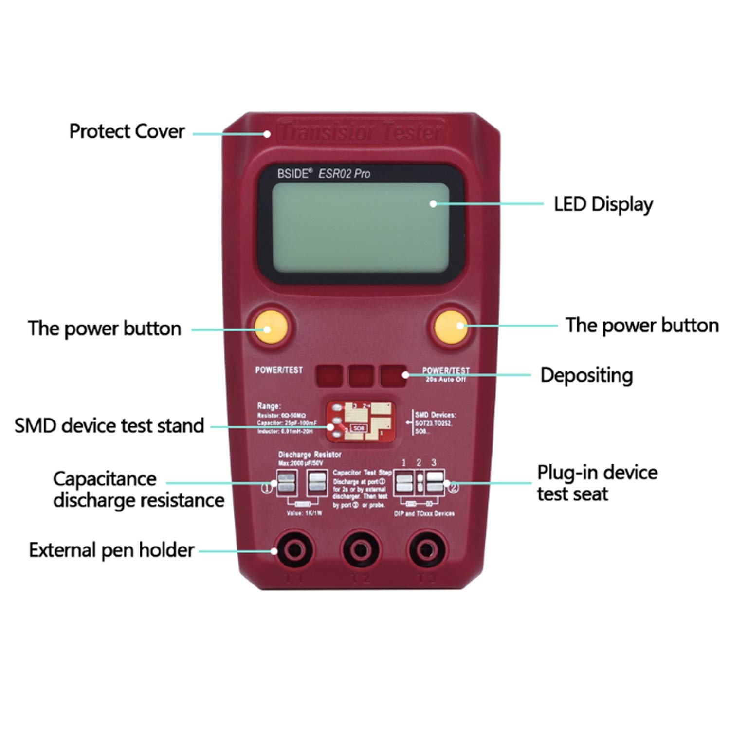 Tester di Transistor Multiuso Tester di resistore di capacità a triodo diodo Mos/PNP/NPN Tester SMD ESR02 PRO