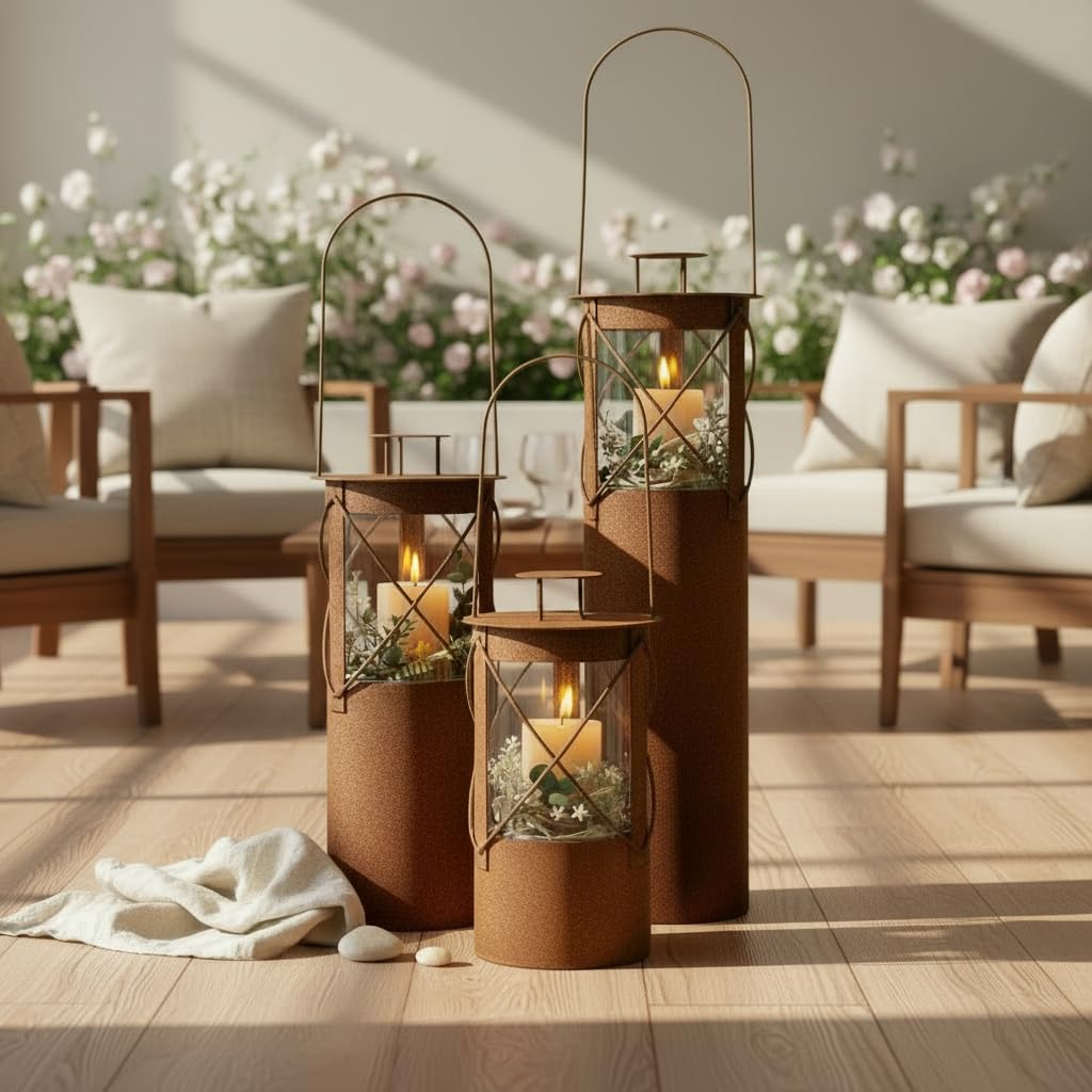 Edelrost Laterne Bella mit Glaseinsatz – Gartenlaterne Metall Rostoptik – Windlicht für Garten, Terrasse und Balkon – Rustikale Gartendeko für Kerzen - Höhe 57 cm inklusive Bügel