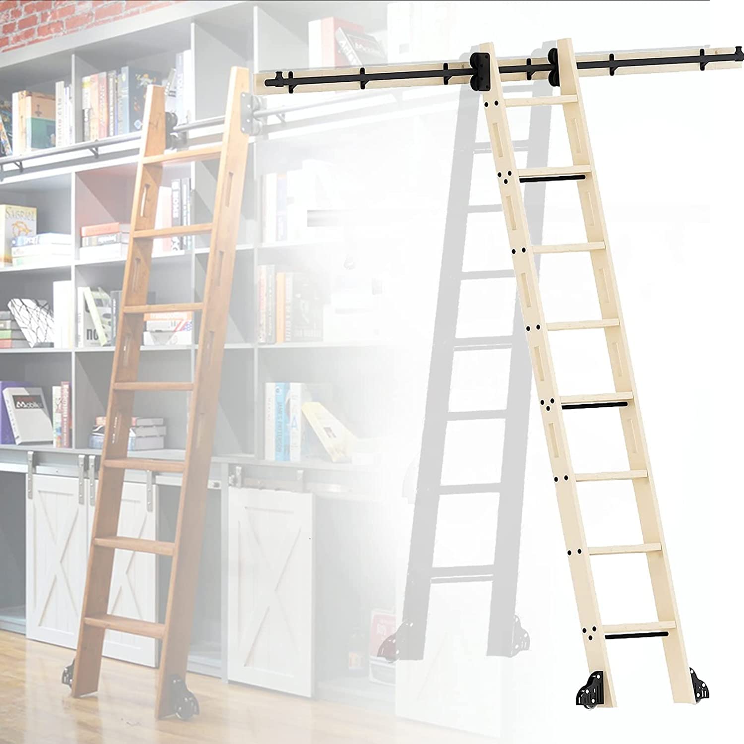 Kit de rail pour porte coulissante 500 cm en acier robuste pour échelle et bibliothèque