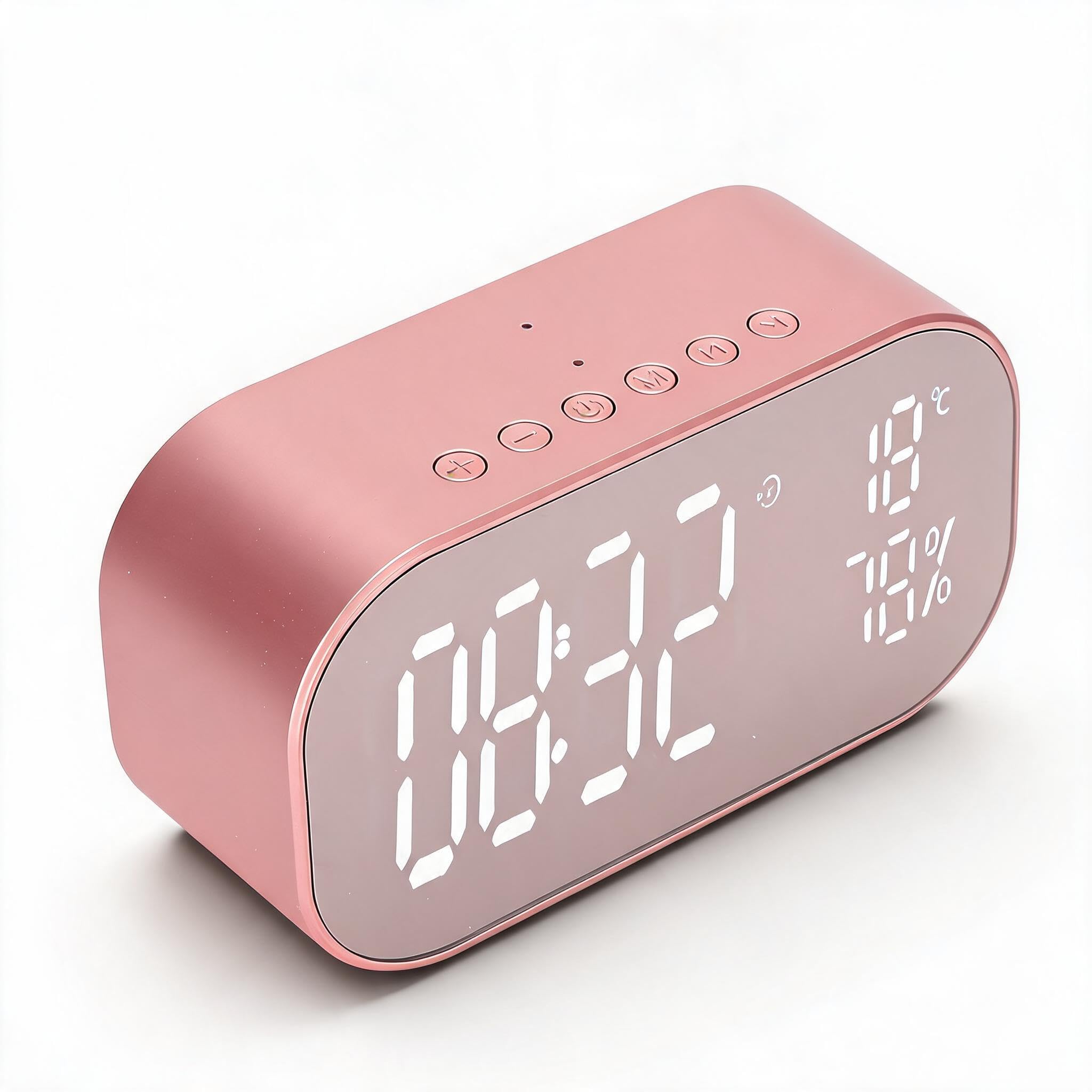 Annadue Radio-réveil avec Haut-Parleur Bluetooth, Radio Numérique FM avec Double Haut-Parleur, Appel HD, Suppression du Bruit, pour Une Utilisation sur Le Bureau (Or Rose)