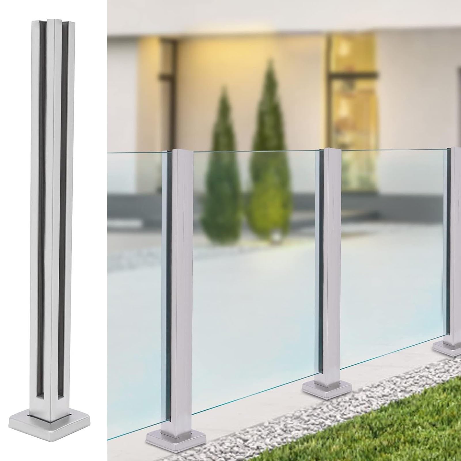 Poteau de balustrade carrée en acier pour sécuriser un angle d'escalier avec du verre