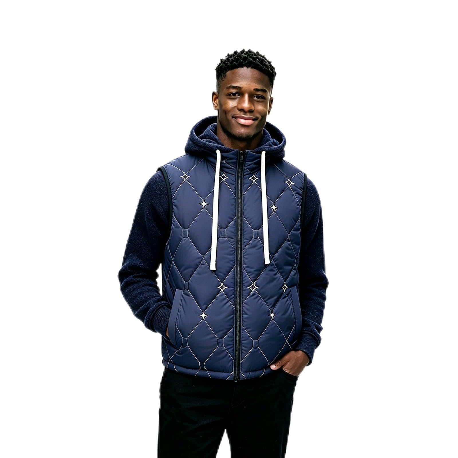 Generisch Gilet trapuntato da uomo, invernale, imbottito, caldo, senza maniche, con cappuccio, per attività all'aperto, invernale, urbano, elegante streetwear