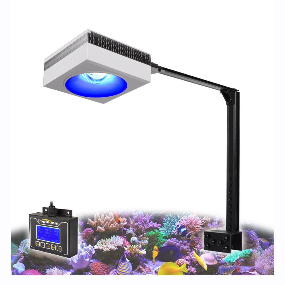 PopBloom luz Nano Acuario Marinos, 90W RS90 luz led para pecera Coral acuarios Tanques Sal Acuario Marino Pantalla de led Acuario 40-60cm (1 Lámpara con kit brazo)