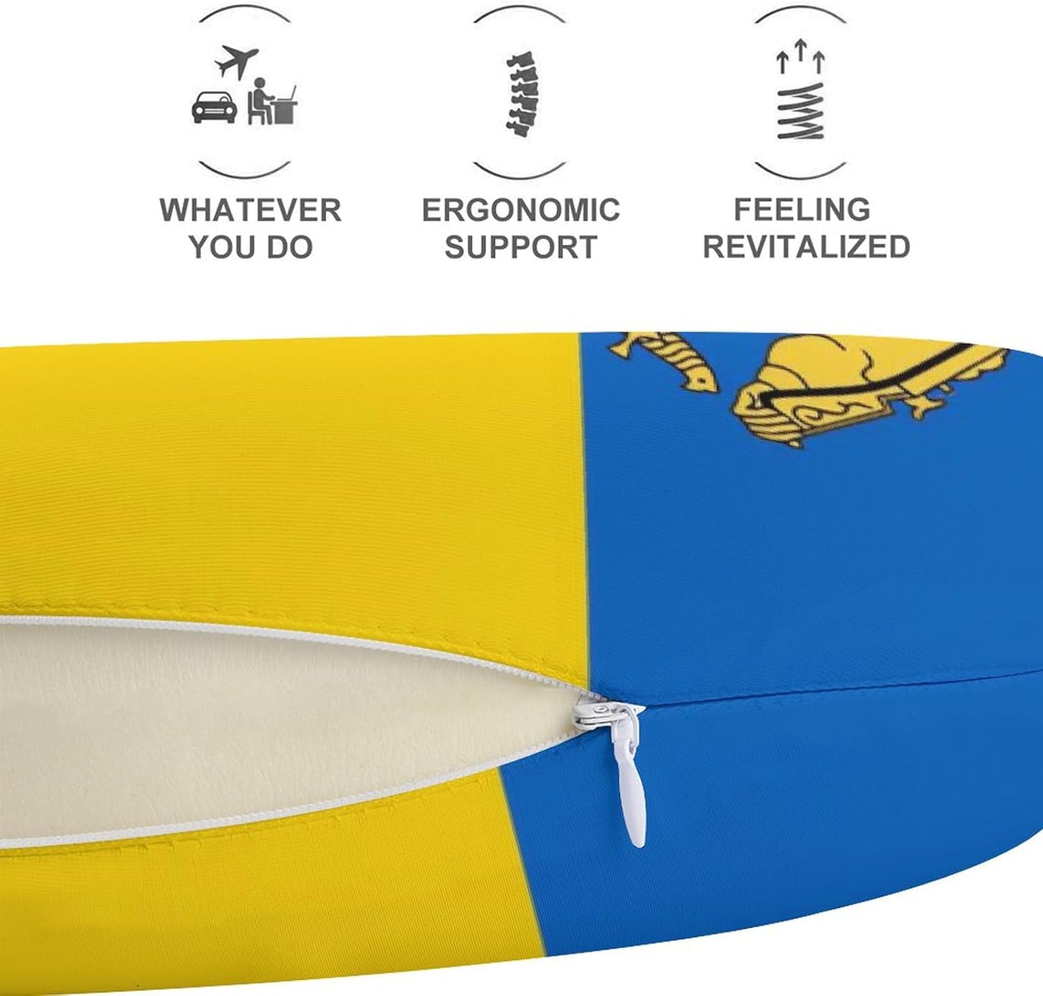 Flag of Ukraine with Coat of Arms Funny Travel Pillow U Shaped Memory Foam Neck Pillows Portable for Flight Car Home Office