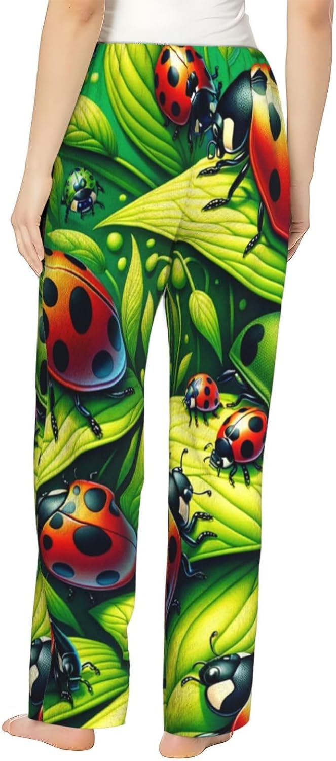 Women'S Spring-Animal-Leaves Fleece Pajama Pants, Cozy Flannel Lounge Bottoms For Women