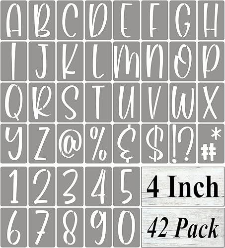 Plantillas de letras del alfabeto de 4 pulgadas para pintar, paquete de 42 plantillas de letras y números con letreros para pintar sobre madera,