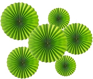 MOWO Green Paper Fans Hanging Decoration for Christmas Summer Jungle Graduation St.Patrick's Day Theme Party,6pc