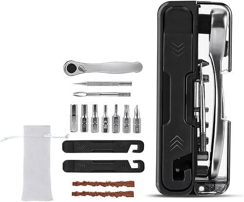 Miniatura 4 de Compact Folding Bicycle Tool Set Includes Steel Ratchet Wrench and Emergency Tire Repair Accessories 14 Functions Lightweight Bicycle Tool Pouch