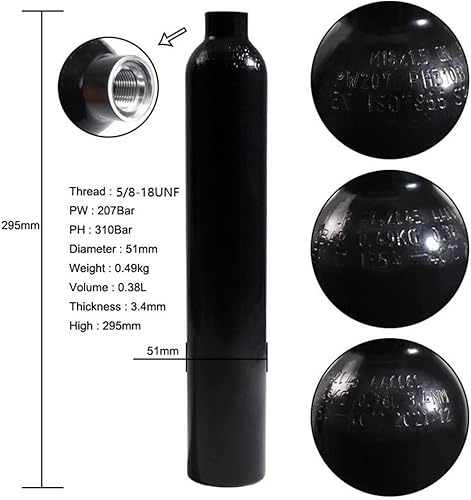 Miniatura 6 de TUXING Tanque de aire de paintball de aluminio, tanque de aire de alta presión 0.38L 23Ci capacidad, cilindro de buceo botella de aire de alta