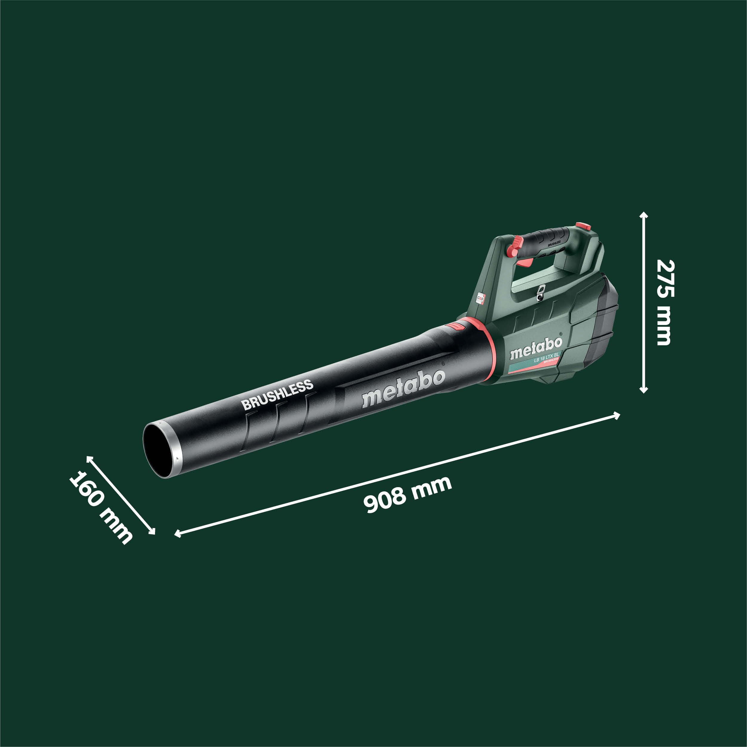 metabo Akku-Laubbläser LB 18 LTX BL, 18V Laubgebläse für Garten und | Leistungsstarkes Akku-Blasgerät mit Brushless-Motor, Schultergurt und Blasrohr, ohne Akku und Ladegerät für CAS Systeme