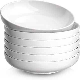 Quatish 35oz Pasta Bowls Set of 6 - 8.5 Inch Large White Salad Soup Bowls, Microwave Dishwasher Safe Bone China, Stackable Dinnerware Gift