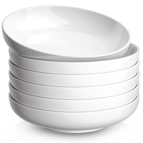 Quatish 35oz Pasta Bowls Set of 6, 8.5" Large Salad Bowls Soup Bowl for Kitchen, Microwave & Dishwasher Safe, Porcelain Wide and Shallow Serving Bowl, White Dinner Plates, Dinnerware Set, Gift