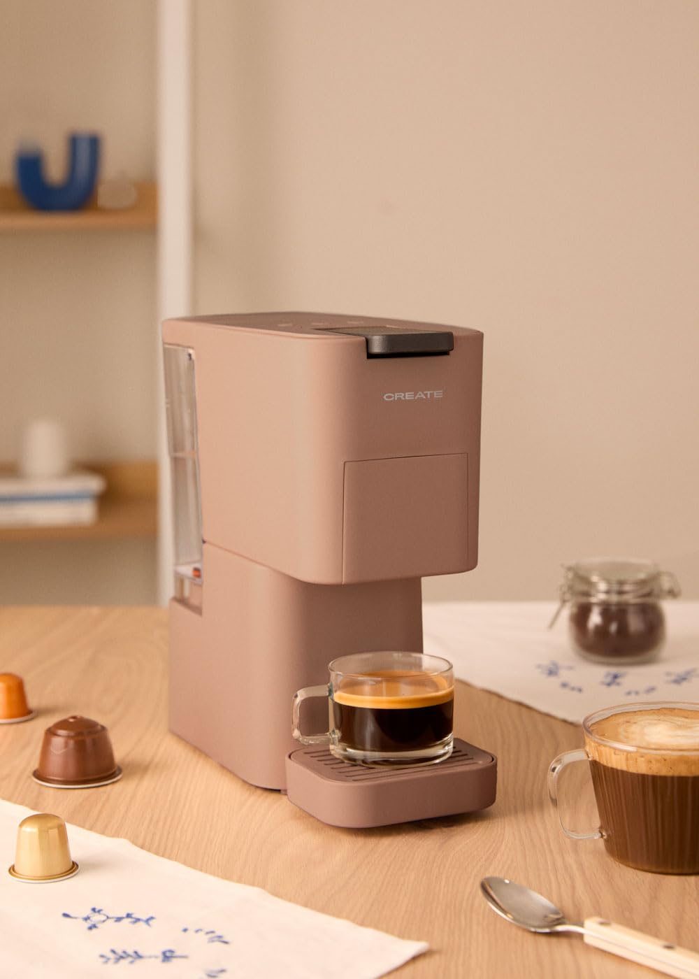 CREATE / THERA STUDIO/Mehrkapsel-Espresso- und Mahlkaffeemaschine Mokka/Touch-Bedienfeld, 19 bar, programmierbar, 3 austauschbare Adapter, Anti-Vibrationssystem, 1450W