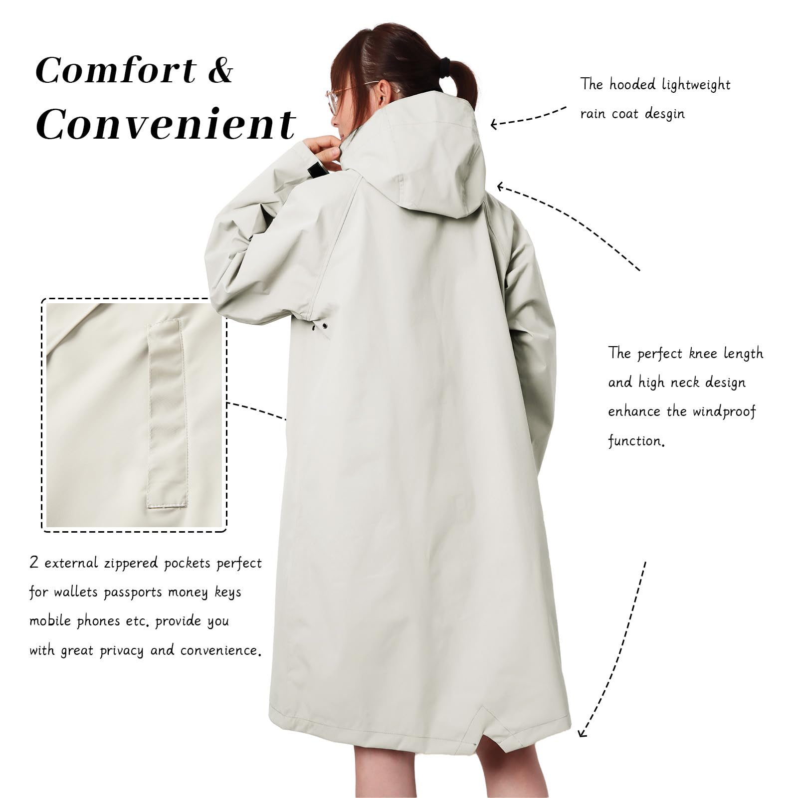Chaquetas Impermeables para Mujer Impermeable ligero Impermeable Impermeables Largos con Capucha Cortavientos al Aire Libre Gabardina de Viaje Plegable