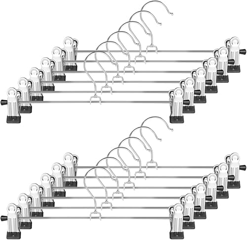 GoodtoU Paquete de 12 perchas de metal delgadas de 12 pulgadas con clips para falda corta, antideslizantes, ajustables, resistentes