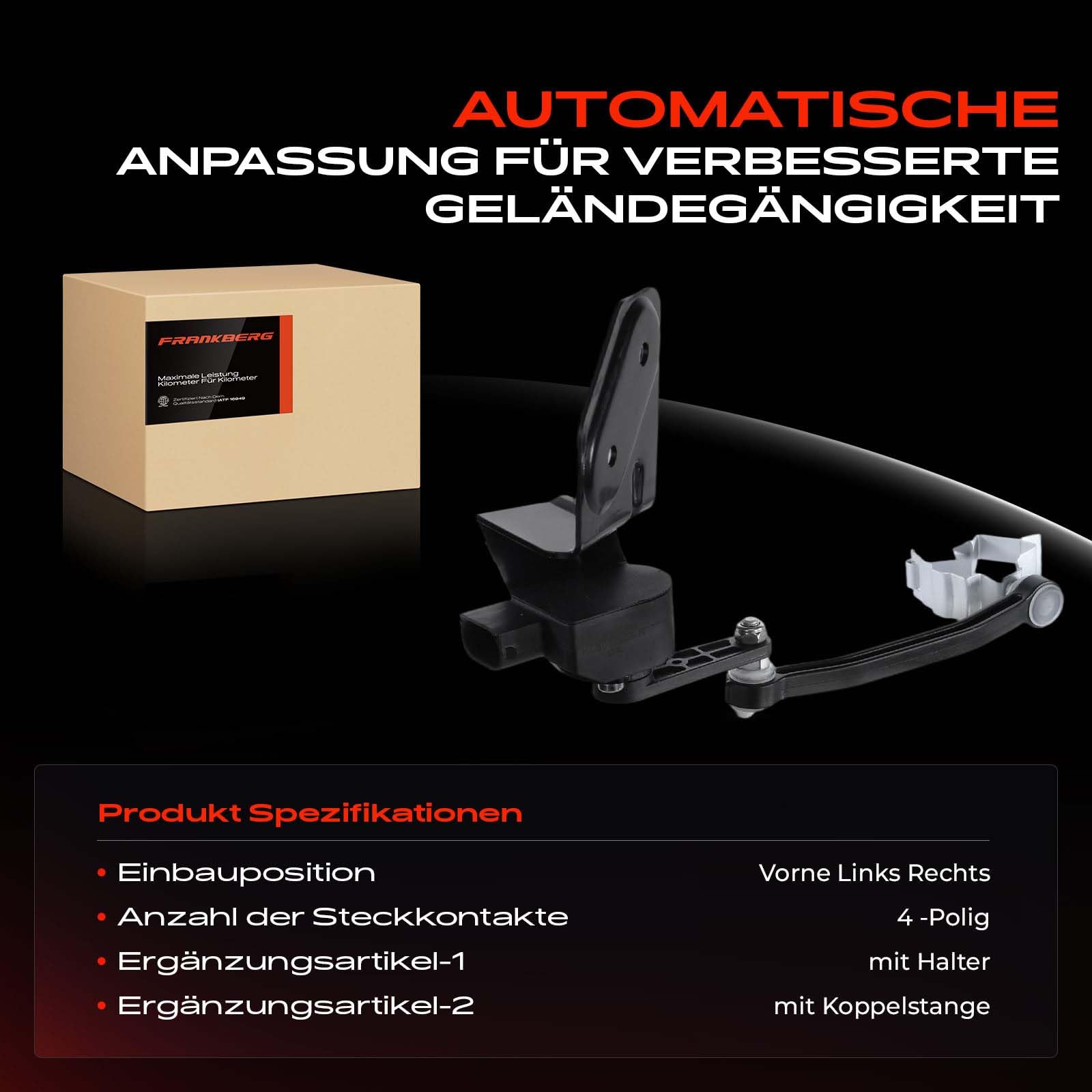 Frankberg 1x Niveausensor Höhensensor Vorne Kompatibel mit A4 8E2 8E5 8H7 8HE B6 B7 Exeo 3R2 Exeo ST 3R5 1.6L-4.2L 2000-2013 8E0941285J