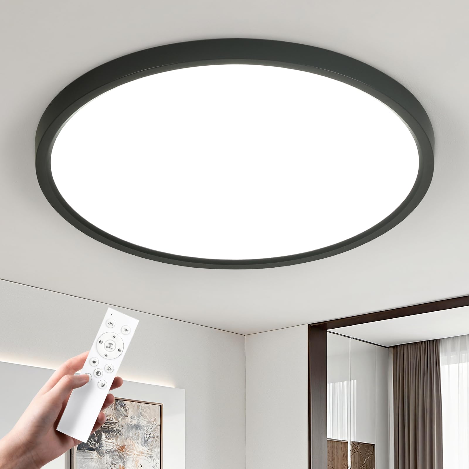 EASY EAGLE LED lampa sufitowa 50CM ściemnialna, okrągła lampa sufitowa 52W, czarna, nowoczesna lampa do łazienki, panel LED, lampa kuchenna do korytarza, sypialni, balkonu, salonu, kuchni, piwnicy