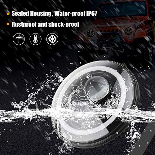 Sunpie 7 Inch White Halo Drl&Amber Turn Signal Ip67 Waterproof Led Headlights For 2007-2018 Jk/Jku, 2004-2006 Lj, 1997-2006 Tj, 1976-1986 Cj #TOP3