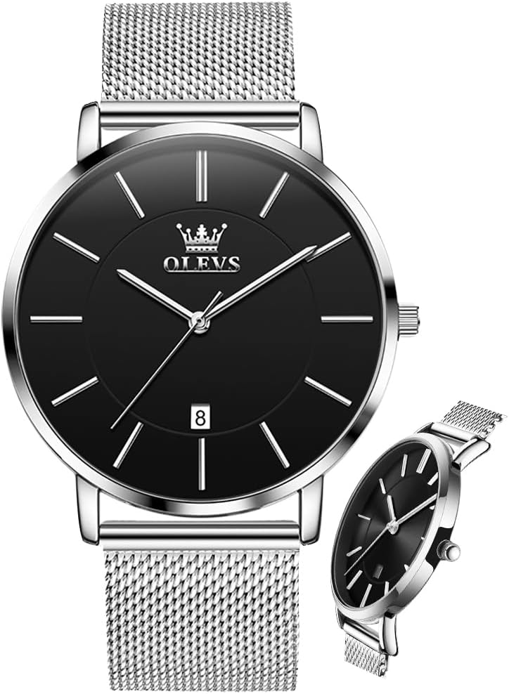 OLEVS Mens Watches Minimalist Ultra Thin Fashion Casual Analog Quartz Date Watch Waterproof Slim Simple Big Face Dress Wrist Watch Leather Band for Men