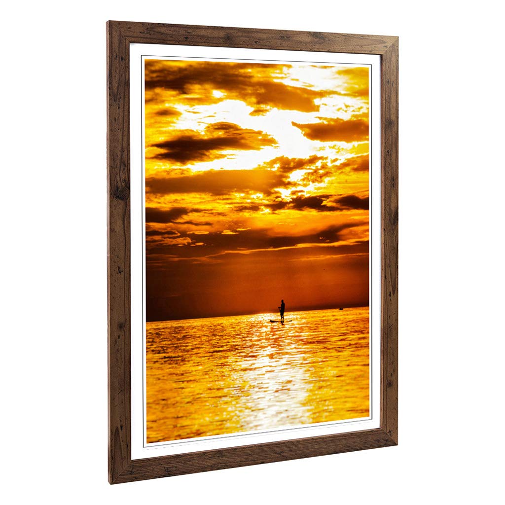 Big Box Art Framed Print of Paddleboarding Sunset Seascape Design | Wall Art Picture | Home Decor for Kitchen, Living, Dining Room, Bedroom, Hallway, Office, Walnut, A2 / 24.5x18 Inch / 62x45cm