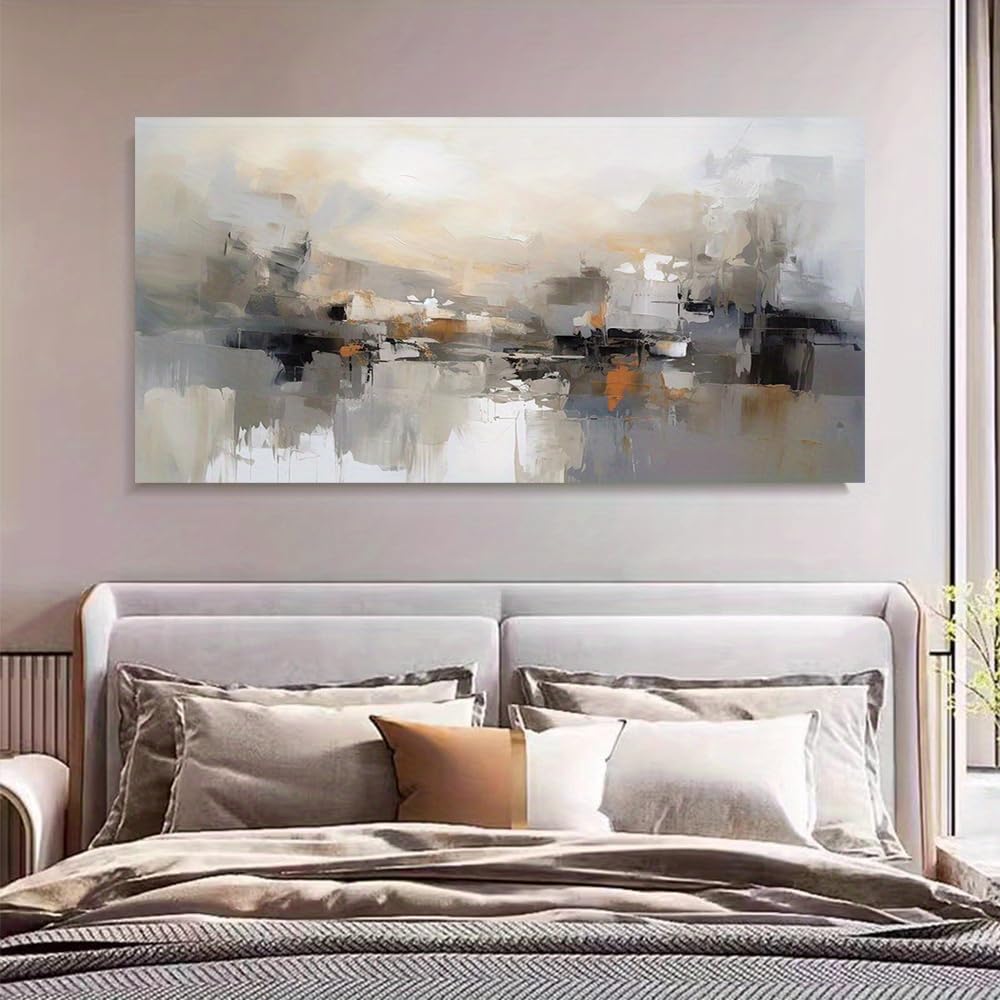 AEFOUU Modern Minimalist Abstract Canvas Art Print - Beige Gray Marble Pictures Wall Decor Artwork for Living Room Bedroom Home(65x130cm/26x52in/Frameless)