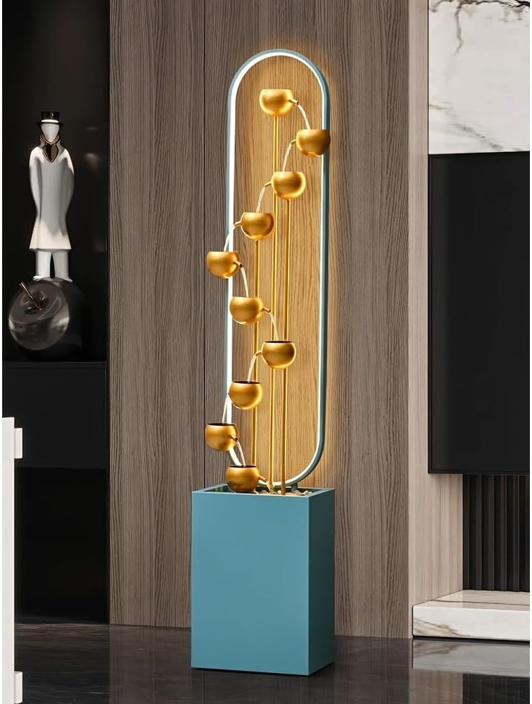 Modern Modern Minimalist Wealth Attracting Circular Fountain, Large Floor to Ceiling Foyer Decoration, Water Scenery in Living Room Floor-Standing Fountains