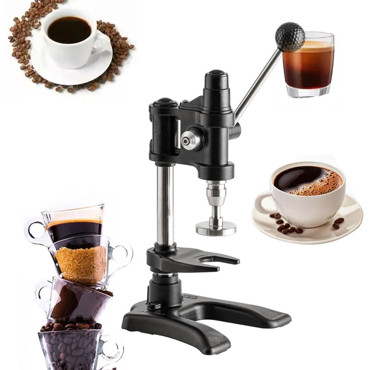 MiBoce Manual Coffee Tamper, Stainless Steel Coffee Tamper, 58mm Powder Distributor, with Labor-Saving Handle, Press Powder Evenly, for Home, Office, Camping, Travel