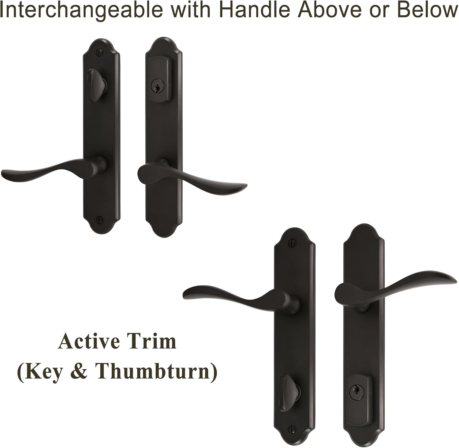10" Arch Keyed MPL Hinged Patio Door Active Handleset Trim Compatible with Ashland, Marvin, Milgard & Jeld-Wen French Doors, 3-5/8" Handle PZ, 7-1/4" H.C., Non-Handed, Matte Black