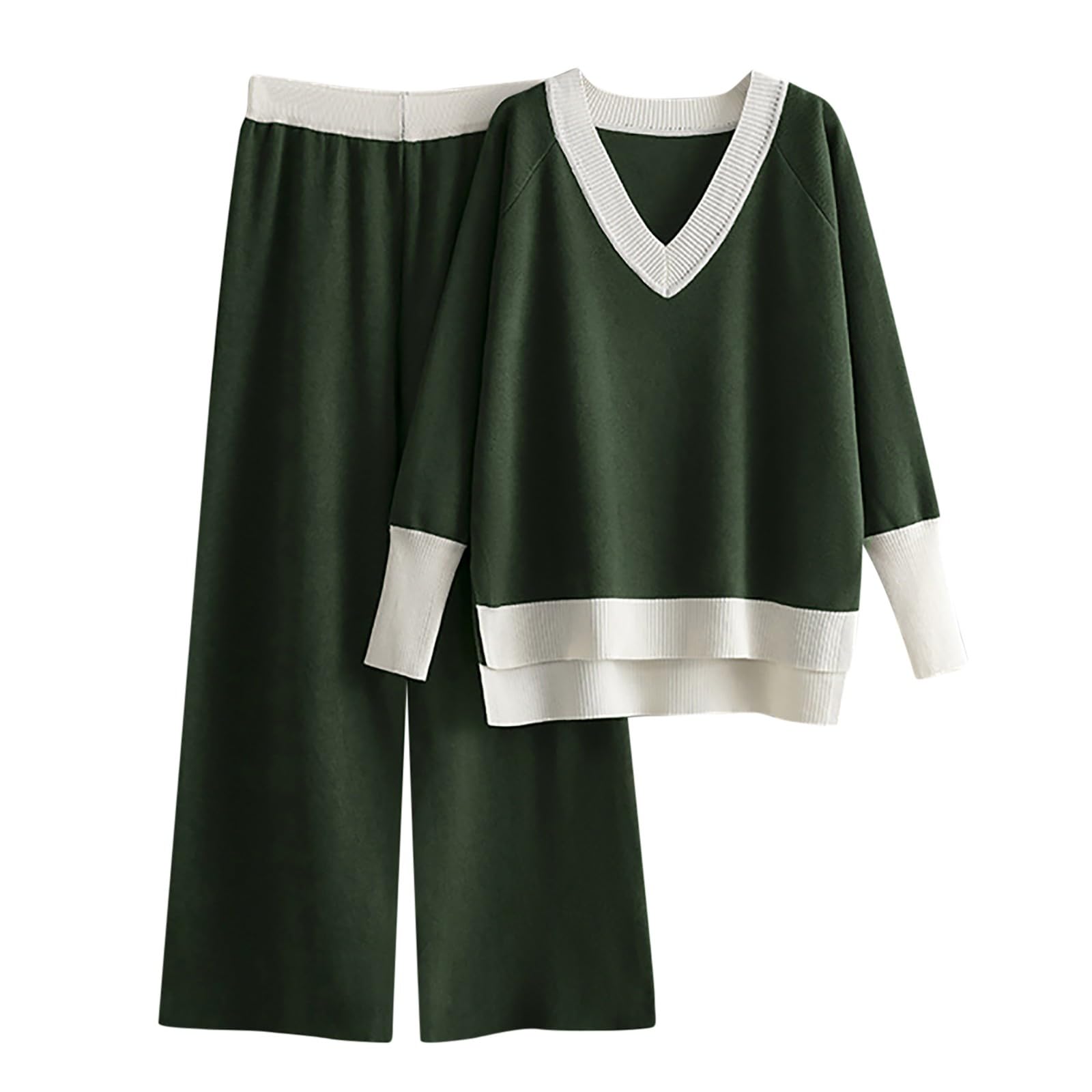 Achimlt Tuta Donna Elegante Completo 2 Pezzi Maglia Maniche Lunghe Pullover Top Elastico in Vita Pantaloni a Gamba Larga Set Complete da Casa Sportiva Autunnale Invernale Primavera