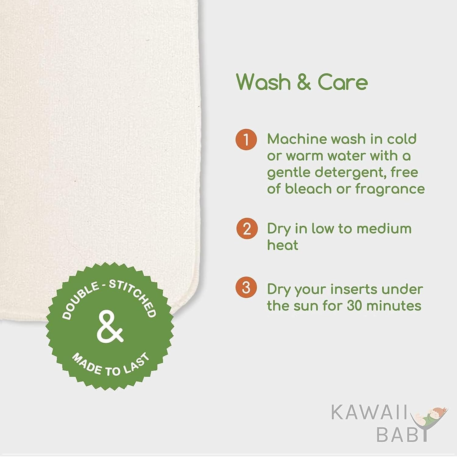 KaWaii Baby Premium Label Cloth Diaper Insert, 5-Layer, Washable, Reusable Booster, use with One Size Cloth Diaper - Pack of 10 Inserts