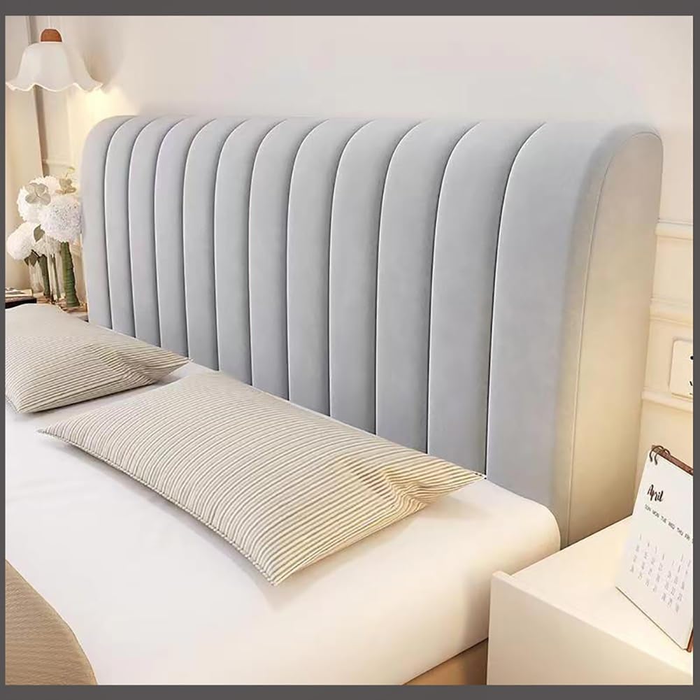 Premium Velvet Bed Headboard Slipcover, Bed Headboard Covers Slipcover Quilted Bed Headboard Cover Protector for Single/King/Double Beds, 190cm, Light Gray
