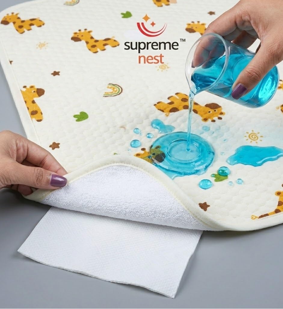 Waterproof Baby Dry Sheet for Bed | Reusable Washable Mattress Protector Mat for Kids | Soft Cotton Bamboo Fiber Quick Absorb Pee Pad with Anti-Slip Backing 50x70 CM (Giraffe & Rainbow)-image-41