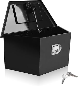 26x13.3x12 Inch Aluminum Trailer Tongue Tool Box Heavy Duty Storage Box Glossy Plate Toolboxes with Lock and Keys Suitable for Flatbed Trailer Tractive RV Black