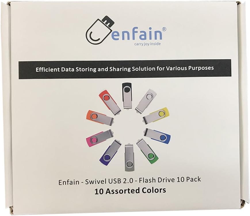 Professional 10-Pack of Enfain 16GB Multicolor USB Flash Drives - Swivel Memory Sticks for Effortless Data Storage and Sharing Offline - Image 7