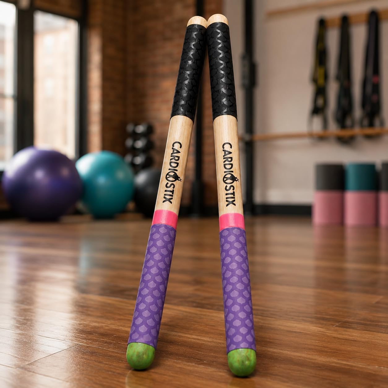 CardioStix 8.5oz Cardio Drum Sticks per set (1 pair sticks only) Weighted Double Grip w/Bag Premium American Hickory Wood | Drumming, Fitness, Aerobic Class (Breast Cancer Awareness) image 4