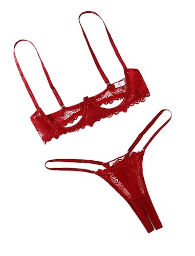 Avidlove Sexy Lingerie Set for Women Lace Bra and Panty Set Underwire Lingerie Set S-XXL - Wine Red - Small