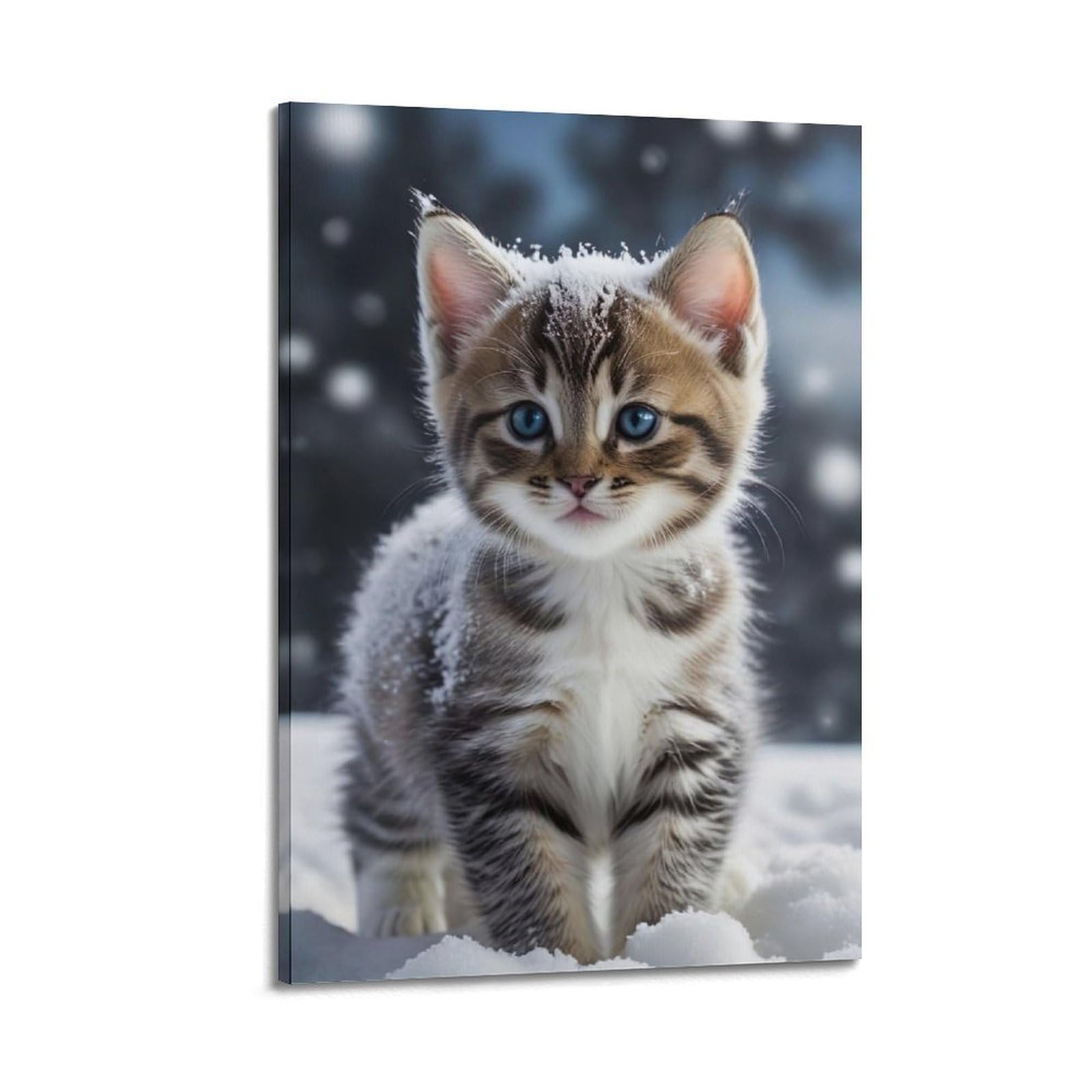 HUIYHB Animal Artwork Poster Cute Kitten in Snowy Weather Poster Decorative Painting Canvas Wall Posters And Art Picture Print Modern Family Bedroom Decor Posters 24x36inch(60x90cm)