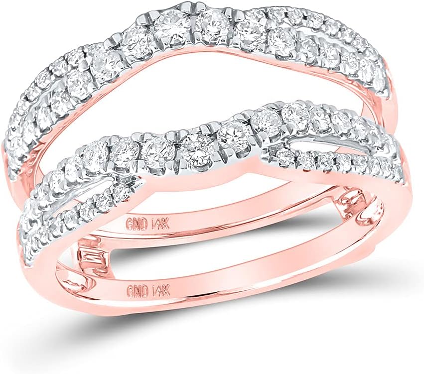 14kt Rose Gold Womens Round Diamond Wedding Wrap Ring Guard Enhancer 5/8 Cttw