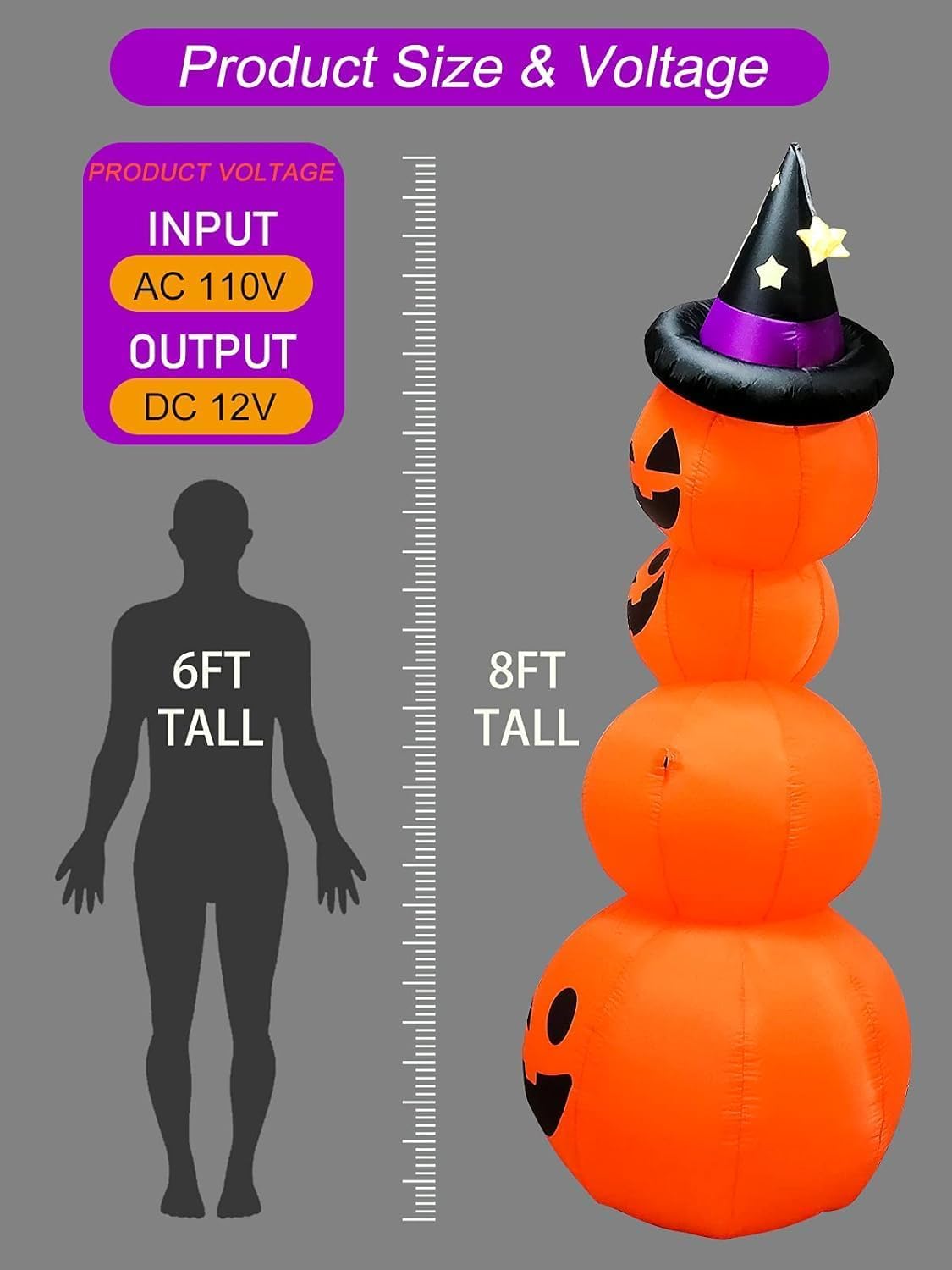 7.9 stóp wysokości Halloween nadmuchiwane ułożone dynie, Kalolary wysadzenie powietrze latarnie dyniowe Dekoracje z wbudowanymi światłami LED Outdoor Indoor Holiday Decor domu Family Yard Lawn Garden