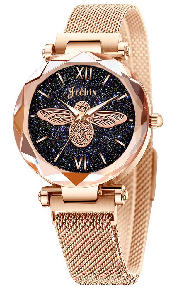 Fashion Women's Bee Starry Sky Dial Wristwatch Magnetic Buckle Bracelet Watches