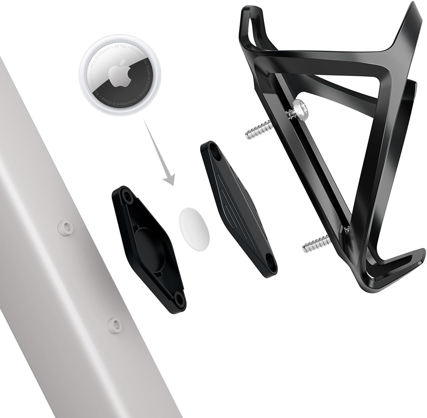 AirTag Bike Mount,Bike airtag Holder,Cage with Anti-Theft Waterproof Features Black,Secure Holder Under Bicycle Bottle（1 airtag Holder+1 Cup Holder）